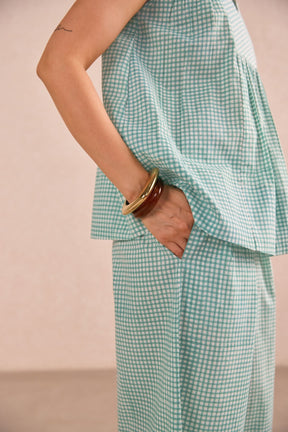 Green Gingham Check Sleeveless Co-ord Set - Tara-C-Tara