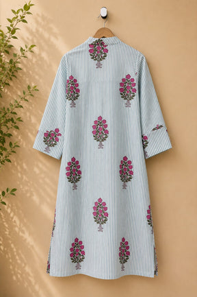 Green Stripe & Floral Buta Cotton Kurta - Tara-C-Tara