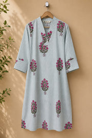 Green Stripe & Floral Buta Cotton Kurta