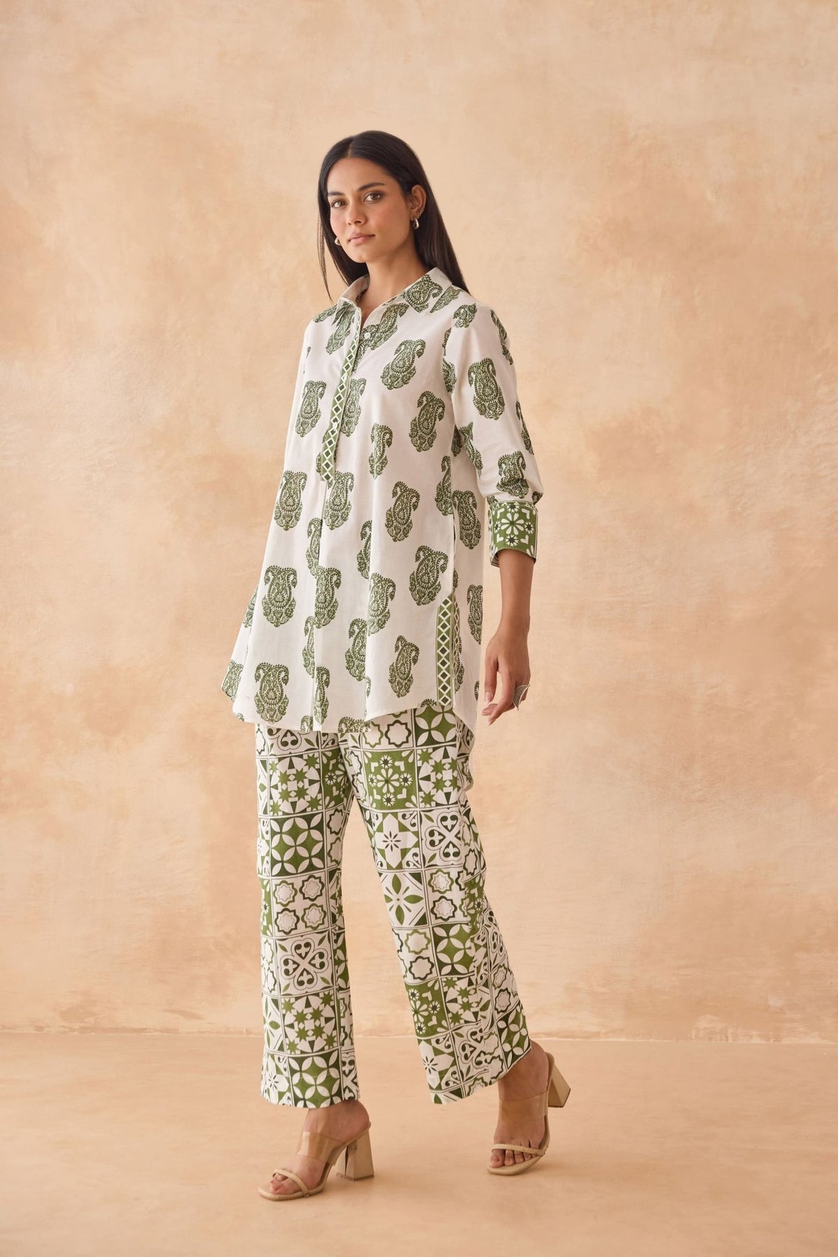 Green & White Paisley Print Co - ord Set - Tara - C - Tara