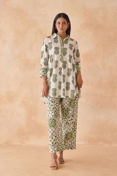Green & White Paisley Print Co-ord Set