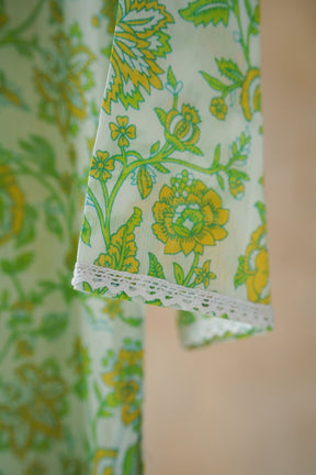 Green & Yellow Floral Print Pintuck Kurta - Tara - C - Tara