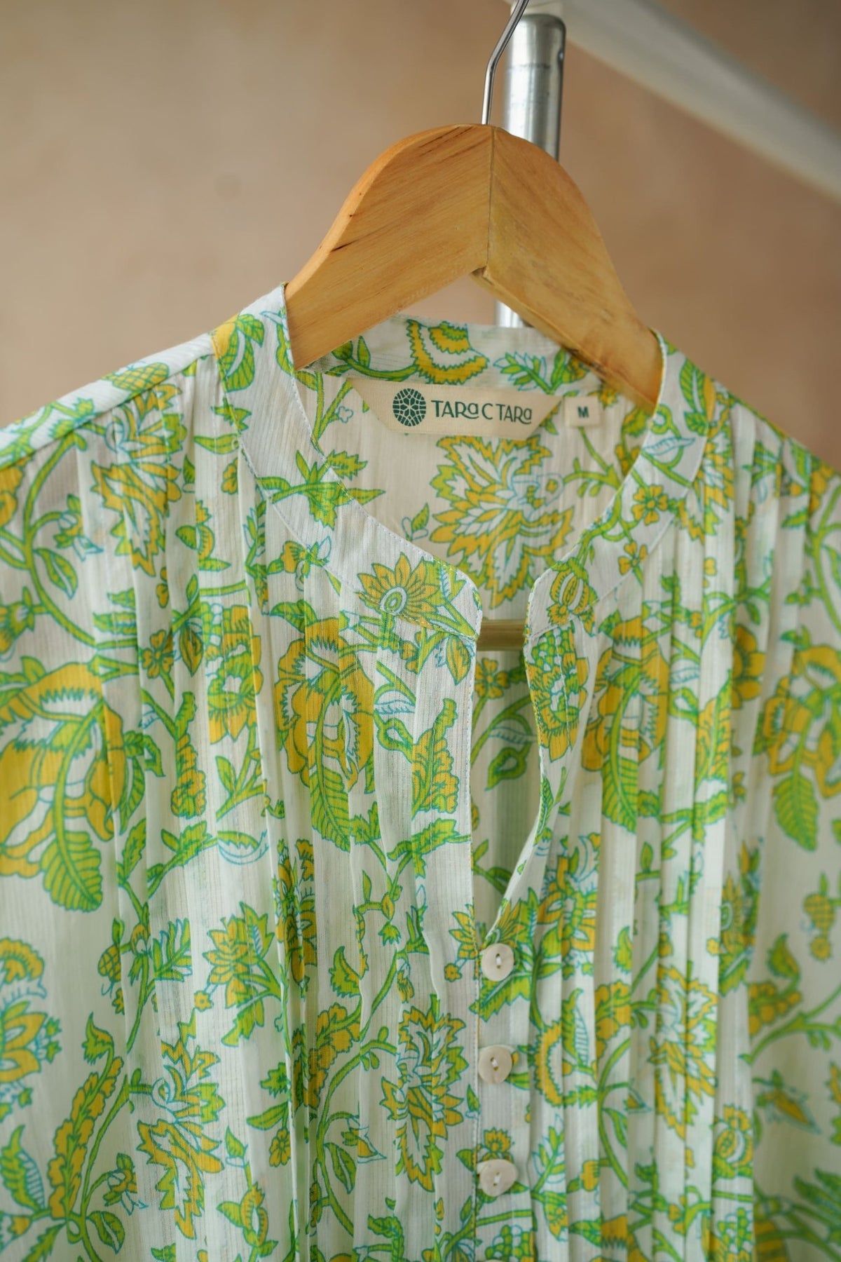 Green & Yellow Floral Print Pintuck Kurta - Tara - C - Tara