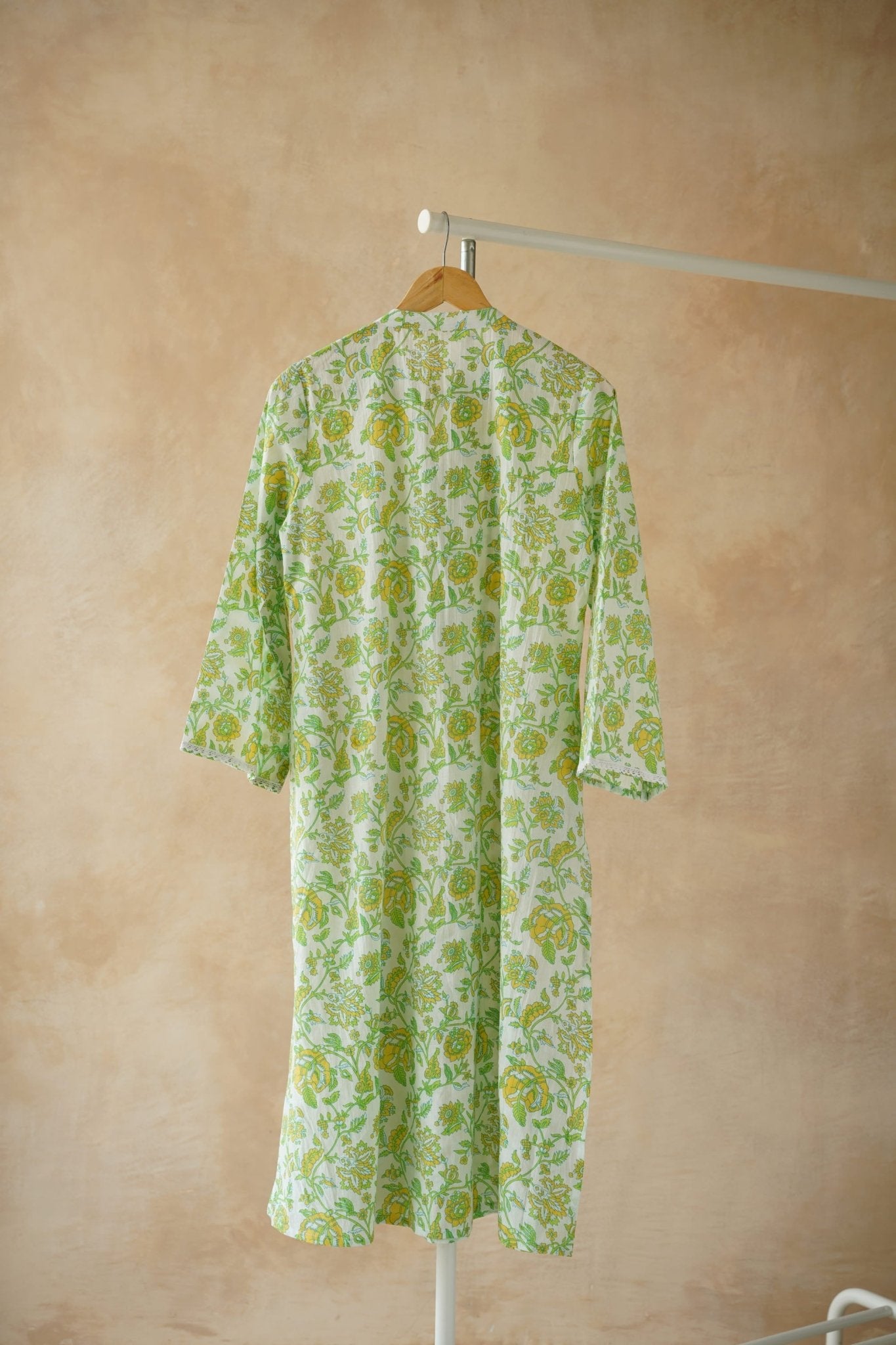 Green & Yellow Floral Print Pintuck Kurta - Tara - C - Tara