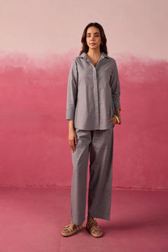 Grey Textured Cotton Short Tunic Co-ord Set