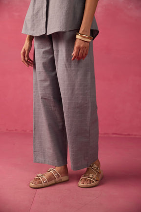 Grey Textured Cotton Short Tunic Co-ord Set - Tara-C-Tara