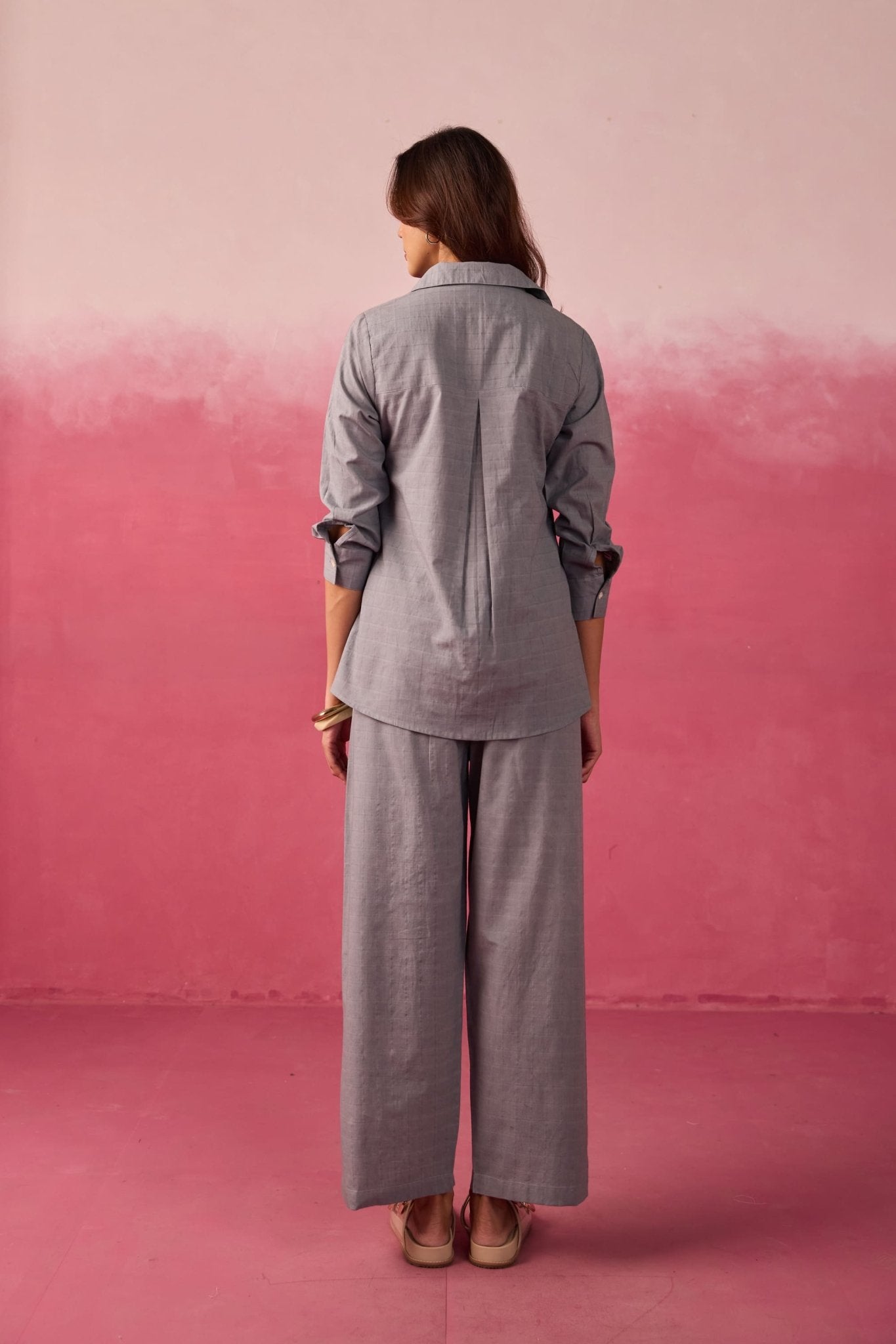 Grey Textured Cotton Short Tunic Co-ord Set - Tara-C-Tara