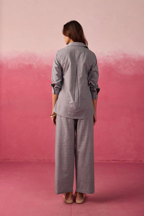Grey Textured Cotton Short Tunic Co-ord Set - Tara-C-Tara