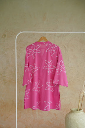 Hot Pink Bandhej Geometric Block Print Pintuck Top - Tara-C-Tara