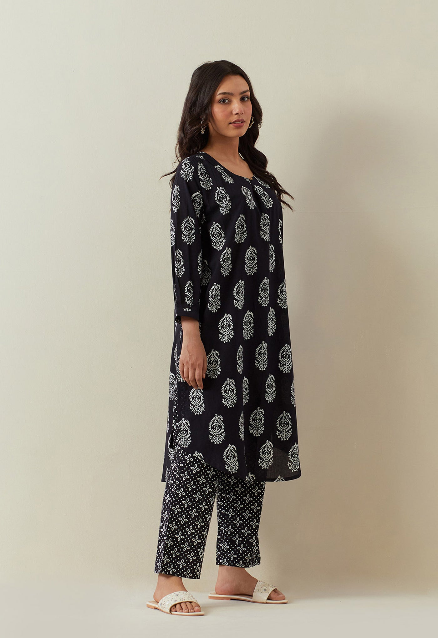 INDIGO BAGRU HAND BLOCK PRINTED PAISELY COORD SET - Tara - C - Tara