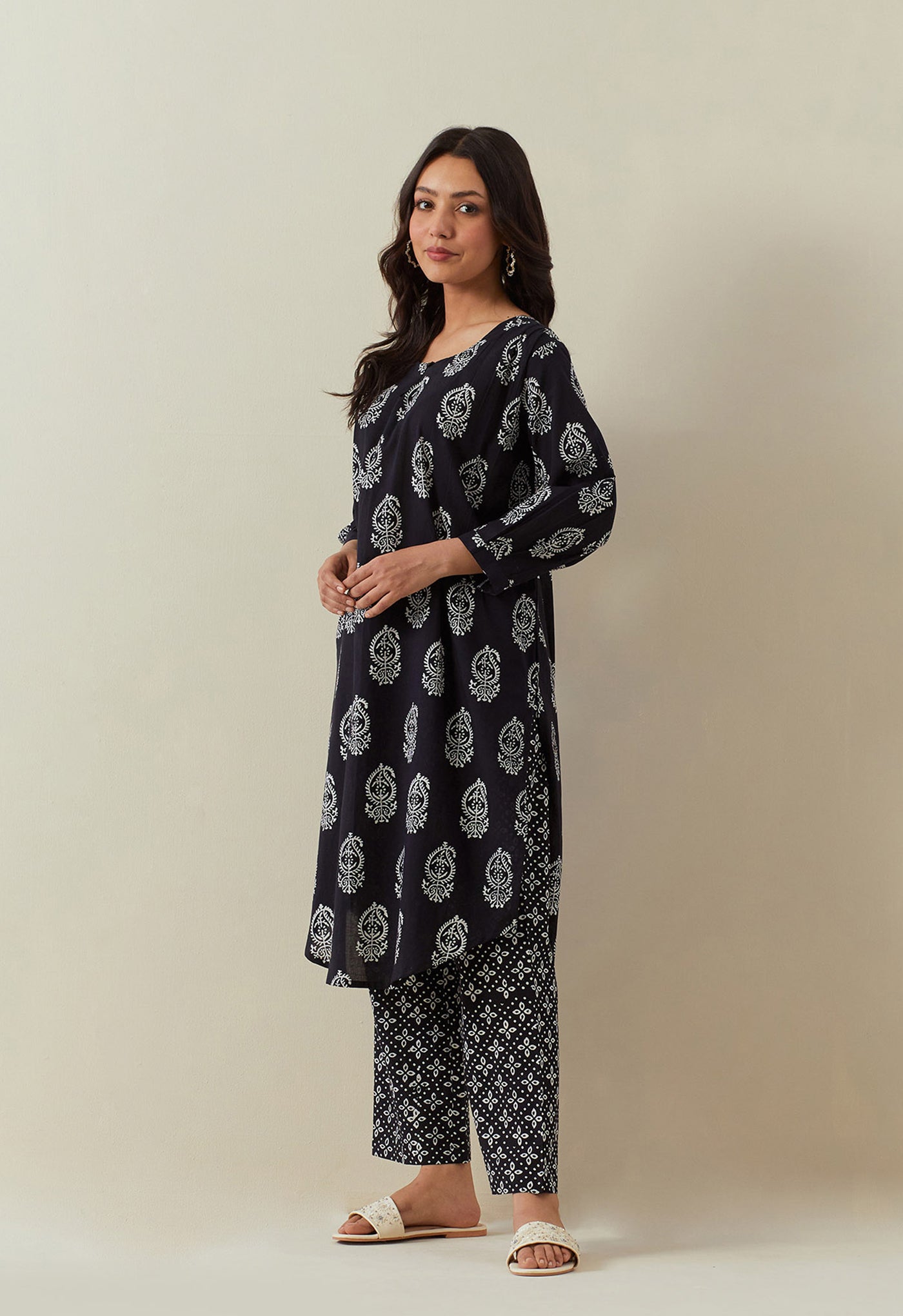 INDIGO BAGRU HAND BLOCK PRINTED PAISELY COORD SET - Tara - C - Tara