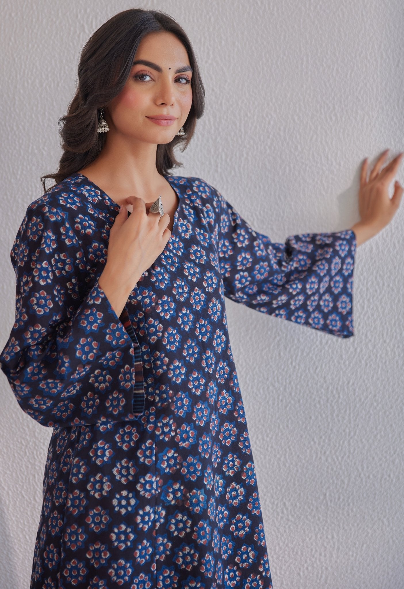 Indigo Jahota Hand Block Printed Cotton Kurta - Tara - C - Tara