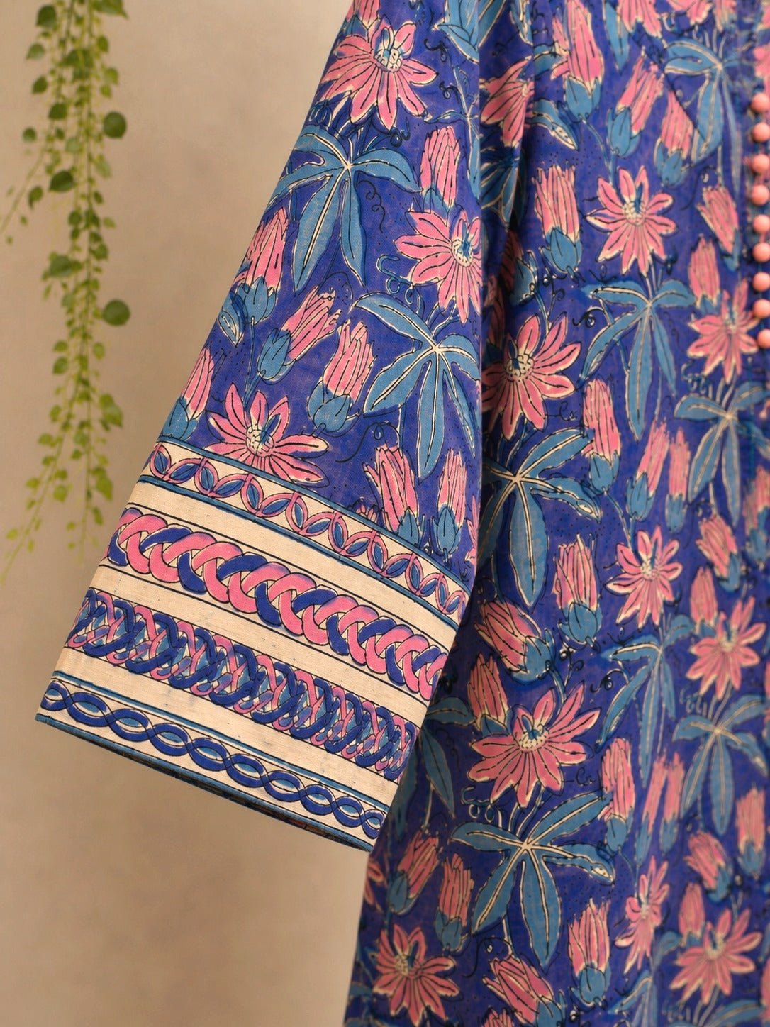 Indigo Passion Flower Hand Block Printed Cotton Kurta - Tara-C-Tara