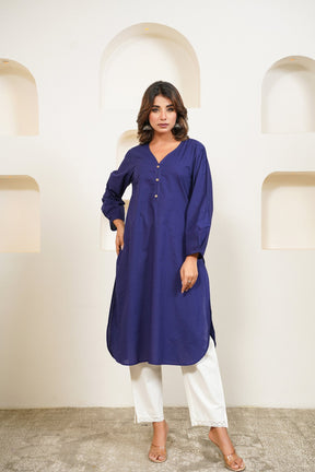 Ink Blue Premium Cotton Long Kurta - Tara - C - Tara