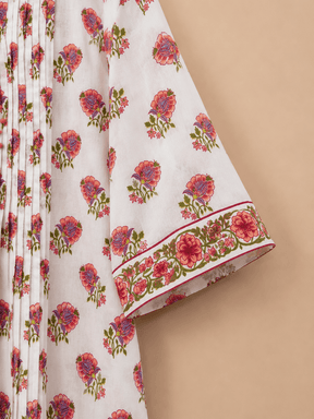 Ivory Floral Booti Pintuck Short Kurti - Tara-C-Tara