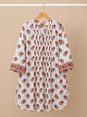 Ivory Floral Booti Pintuck Short Kurti