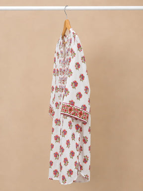 Ivory Floral Booti Pintuck Short Kurti - Tara-C-Tara