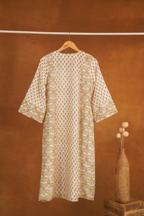 Ivory Green Floral Hand Block Printed Chanderi Silk Kurta - Tara-C-Tara
