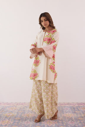 Ivory Hand Block printed Chanderi Coord Set - Tara - C - Tara