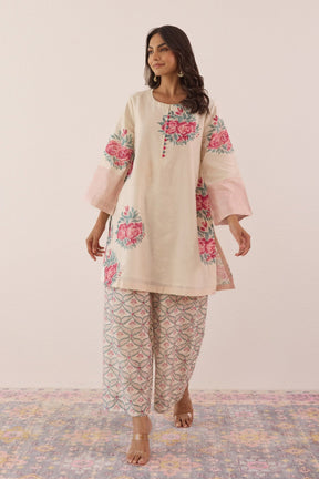 Ivory Hand Block printed Chanderi Coord Set - Tara - C - Tara