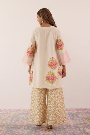 Ivory Hand Block printed Chanderi Coord Set - Tara - C - Tara