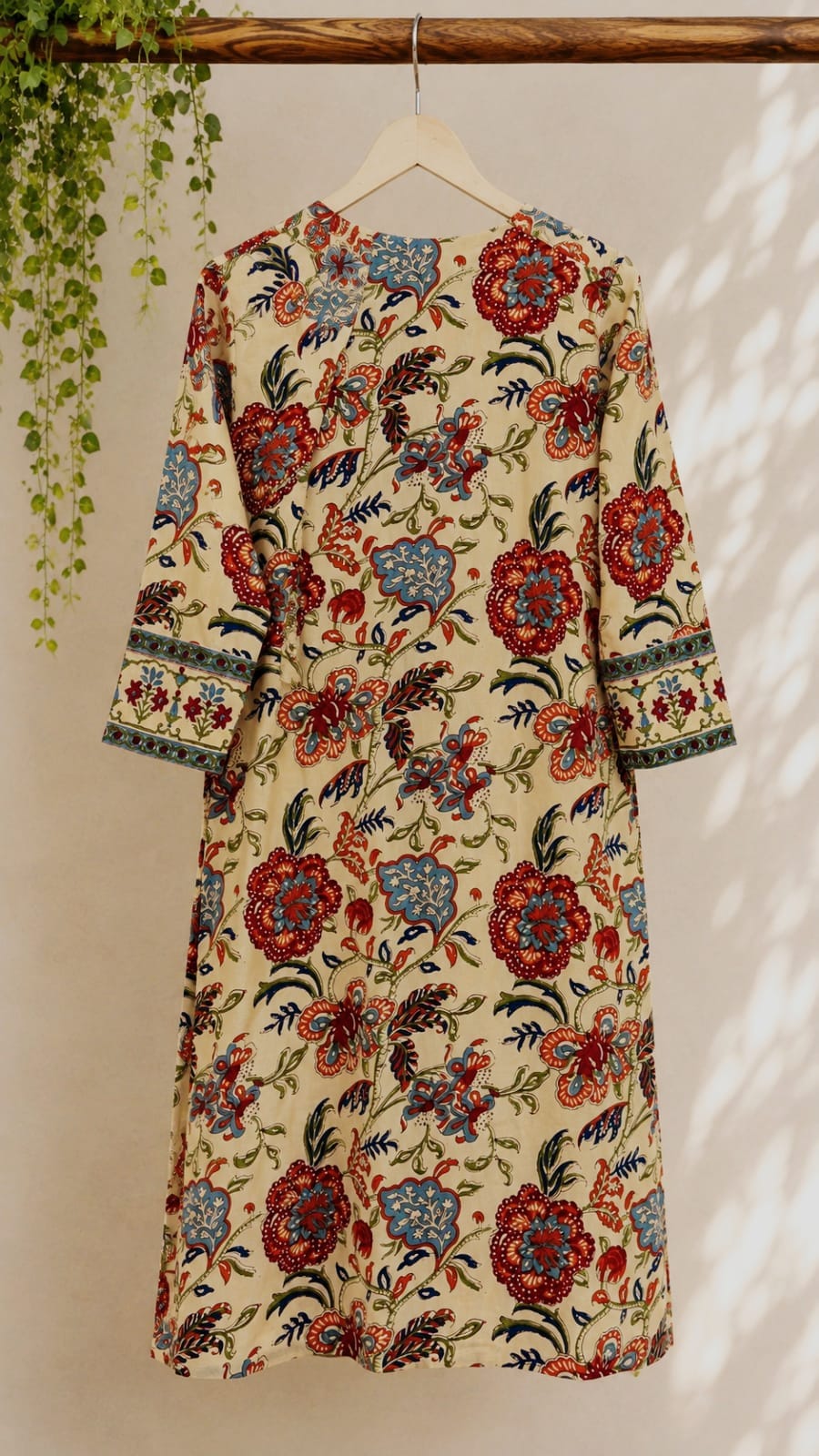 Ivory Mughal Jaal Hand Block Printed Cotton Kurta - Tara-C-Tara