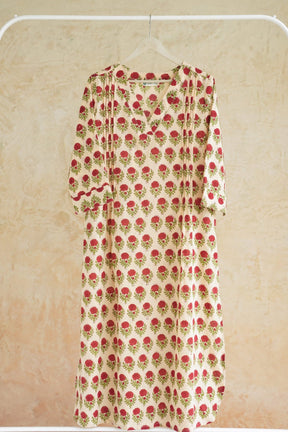 Ivory Rose Floral Hand Block Print Cotton Kurta - Tara-C-Tara