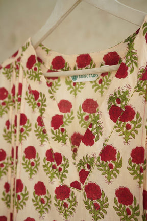 Ivory Rose Floral Hand Block Print Cotton Kurta - Tara-C-Tara