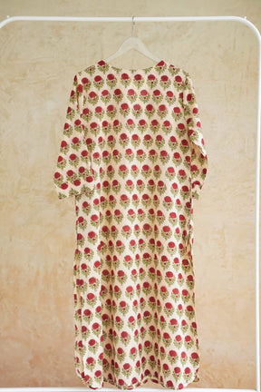 Ivory Rose Floral Hand Block Print Cotton Kurta - Tara-C-Tara