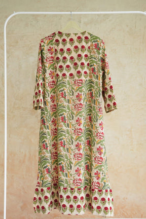Ivory Tropical Floral Hand Block Printed Cotton Kurta - Tara-C-Tara
