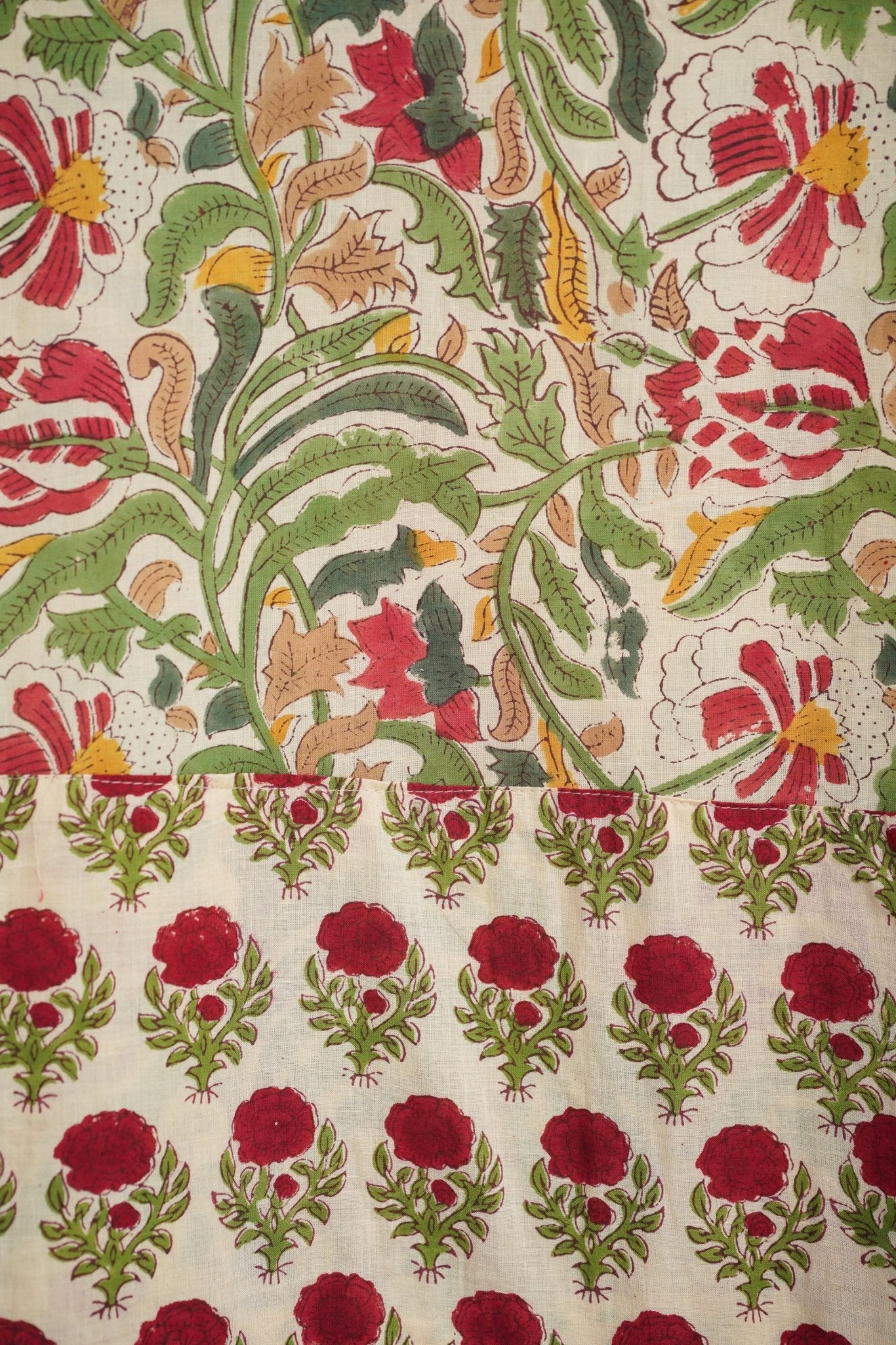 Ivory Tropical Floral Hand Block Printed Cotton Kurta - Tara-C-Tara