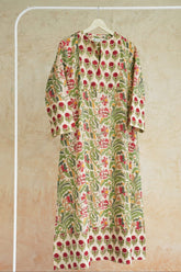 Ivory Tropical Floral Hand Block Printed Cotton Kurta - Tara-C-Tara