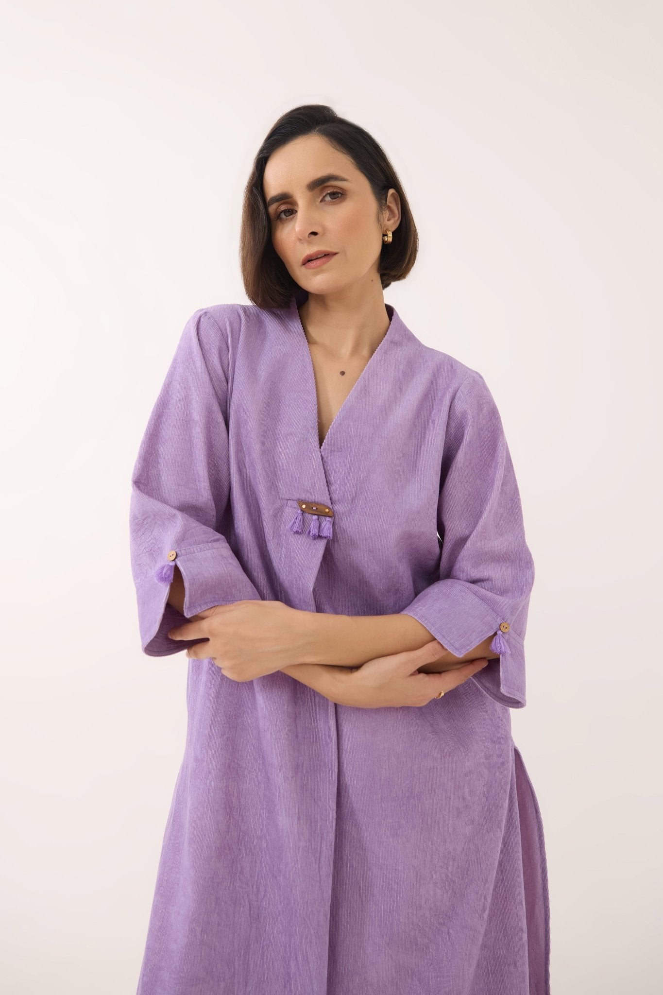 Lavender Corduroy Wrap Short Dress - Tara - C - Tara