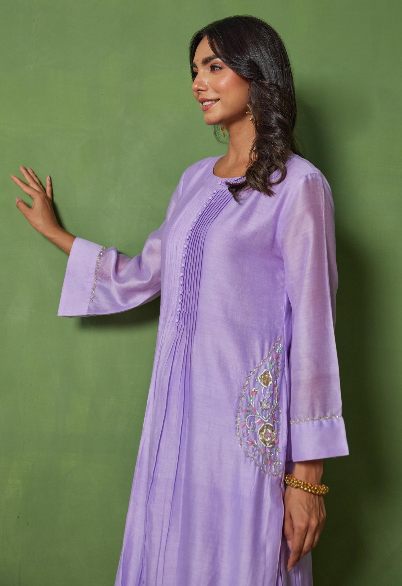 Lilac Elegance: Hand - Embroidered Chanderi Coord Set - Tara - C - Tara