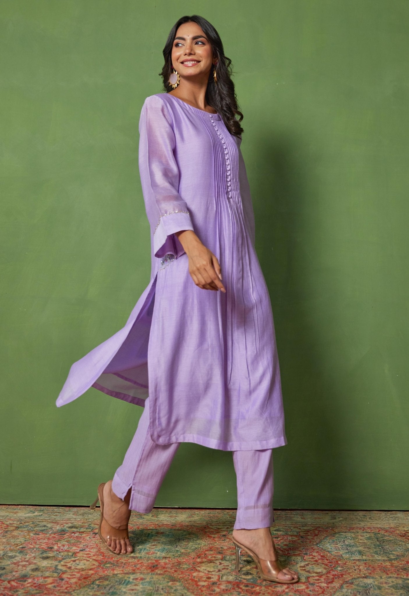 Lilac Elegance: Hand - Embroidered Chanderi Coord Set - Tara - C - Tara