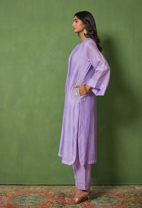 Lilac Elegance: Hand - Embroidered Chanderi Coord Set - Tara - C - Tara