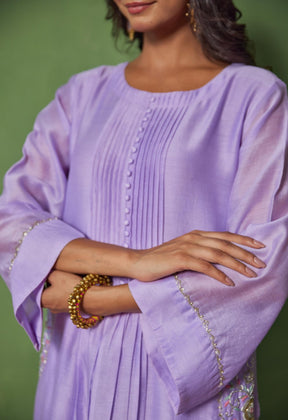 Lilac Elegance: Hand - Embroidered Chanderi Coord Set - Tara - C - Tara