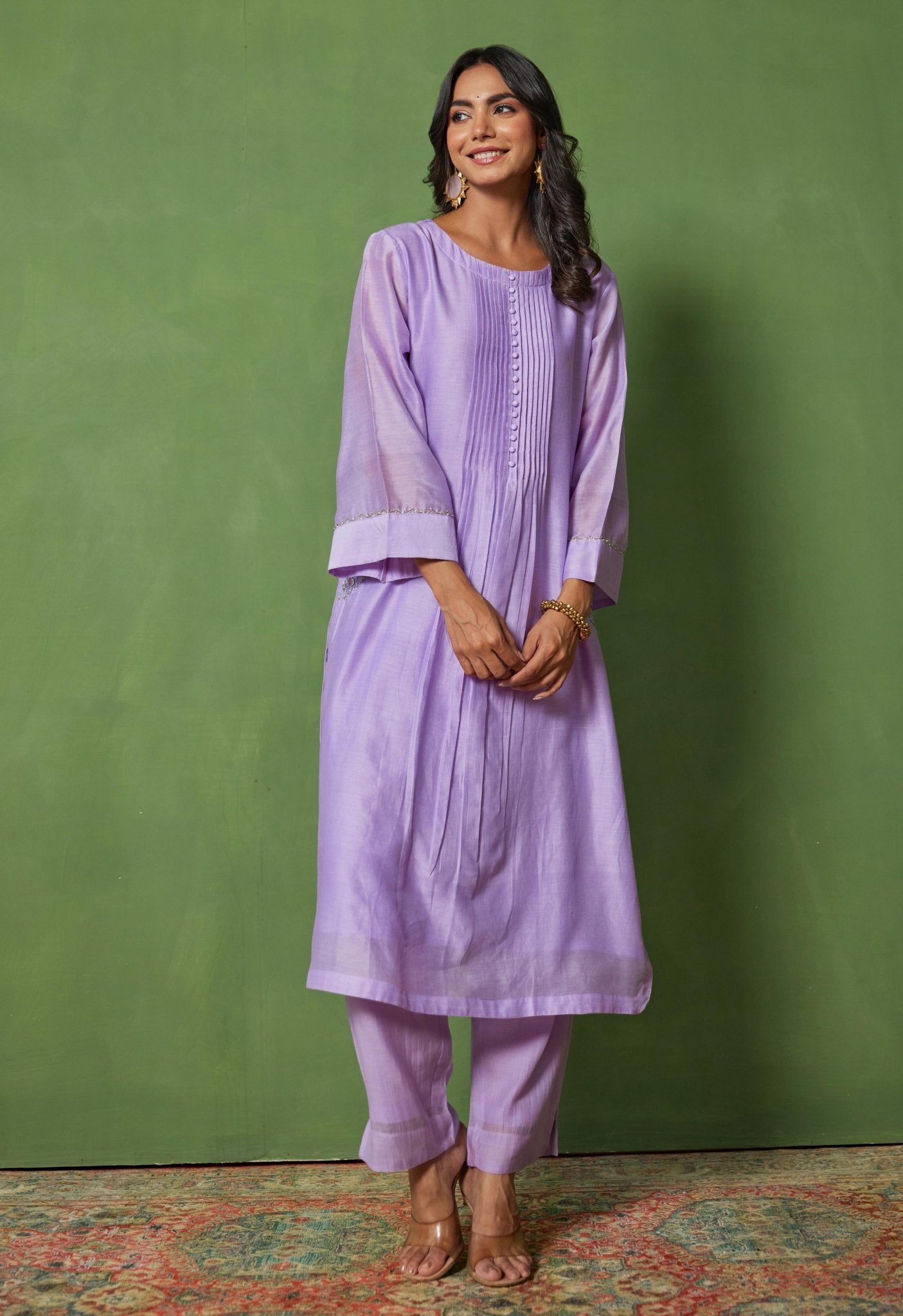 Lilac Elegance: Hand - Embroidered Chanderi Coord Set - Tara - C - Tara