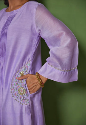 Lilac Elegance: Hand - Embroidered Chanderi Coord Set - Tara - C - Tara