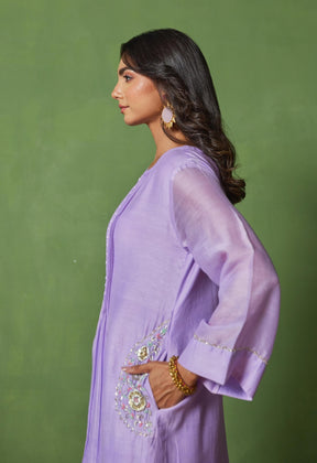 Lilac Elegance: Hand - Embroidered Chanderi Coord Set - Tara - C - Tara