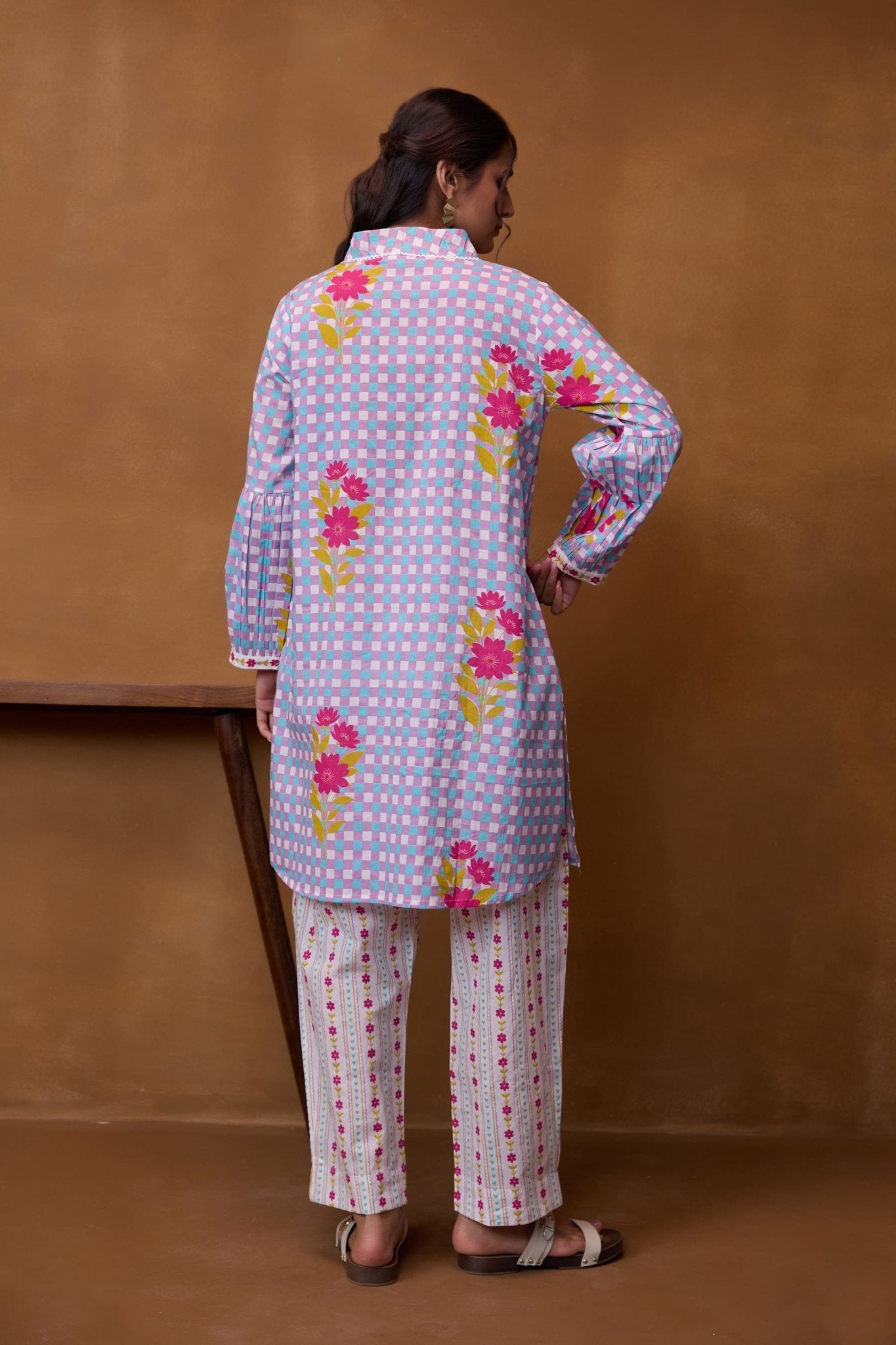 Lilac Gingham Floral Co-ord Set - Tara-C-Tara