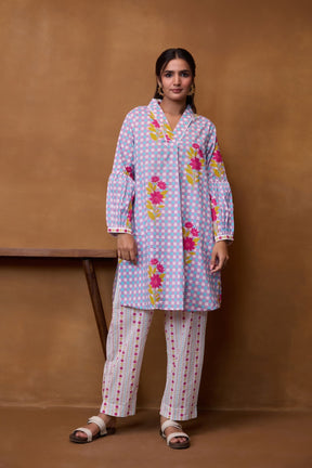 Lilac Gingham Floral Co-ord Set - Tara-C-Tara