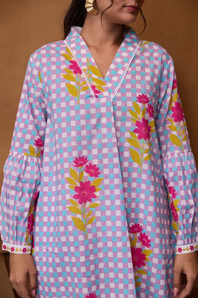 Lilac Gingham Floral Co-ord Set - Tara-C-Tara