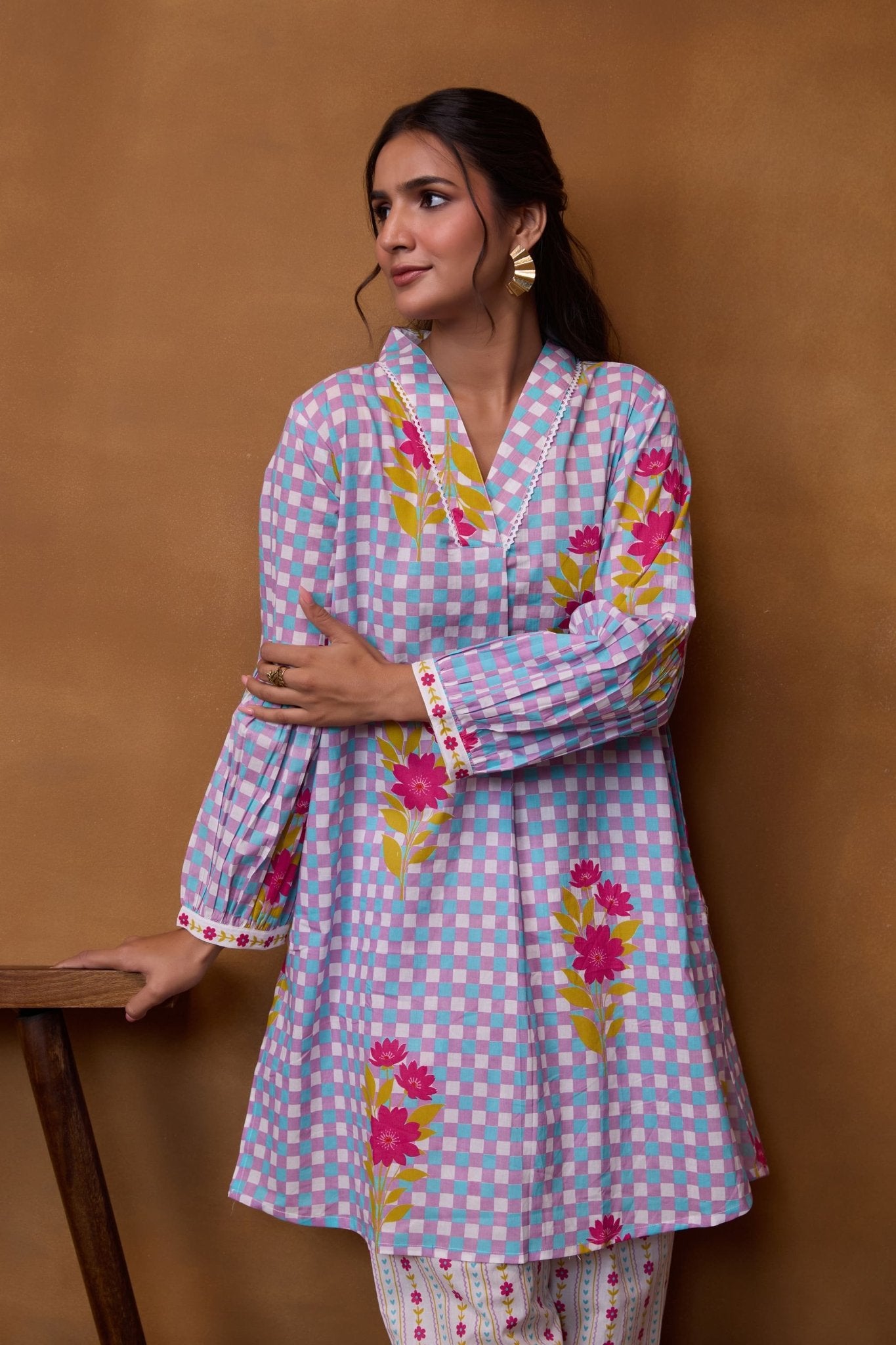 Lilac Gingham Floral Co-ord Set - Tara-C-Tara