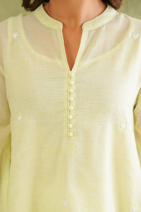 Lime Green Doriya Sweet Heart Kurta With farshi Salwar - Tara - C - Tara