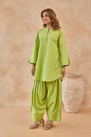 Lime Green Gota Piped Farsi Salwar Co-ord Set