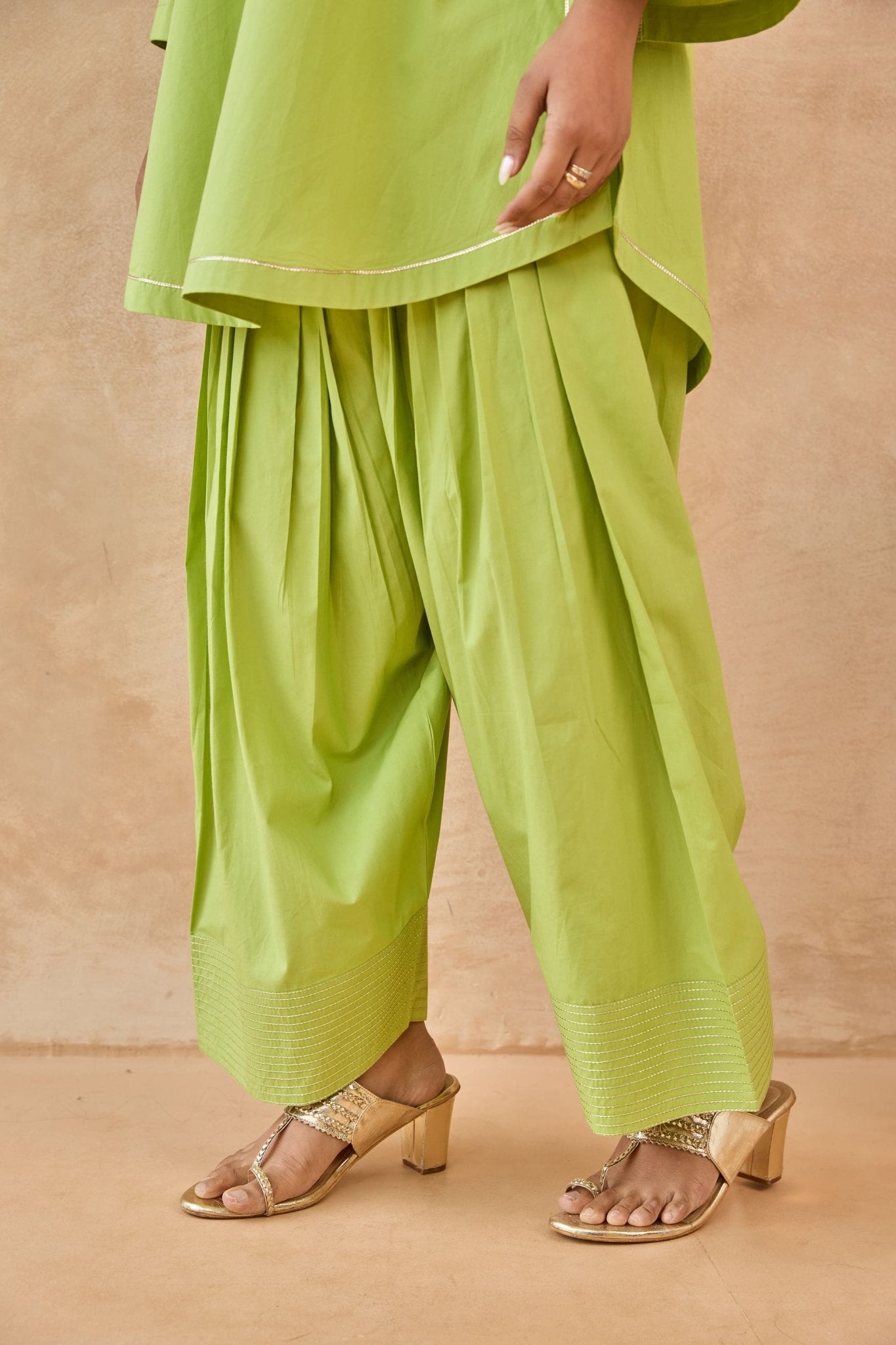 Lime Green Gota Piped Farsi Salwar Co-ord Set - Tara-C-Tara