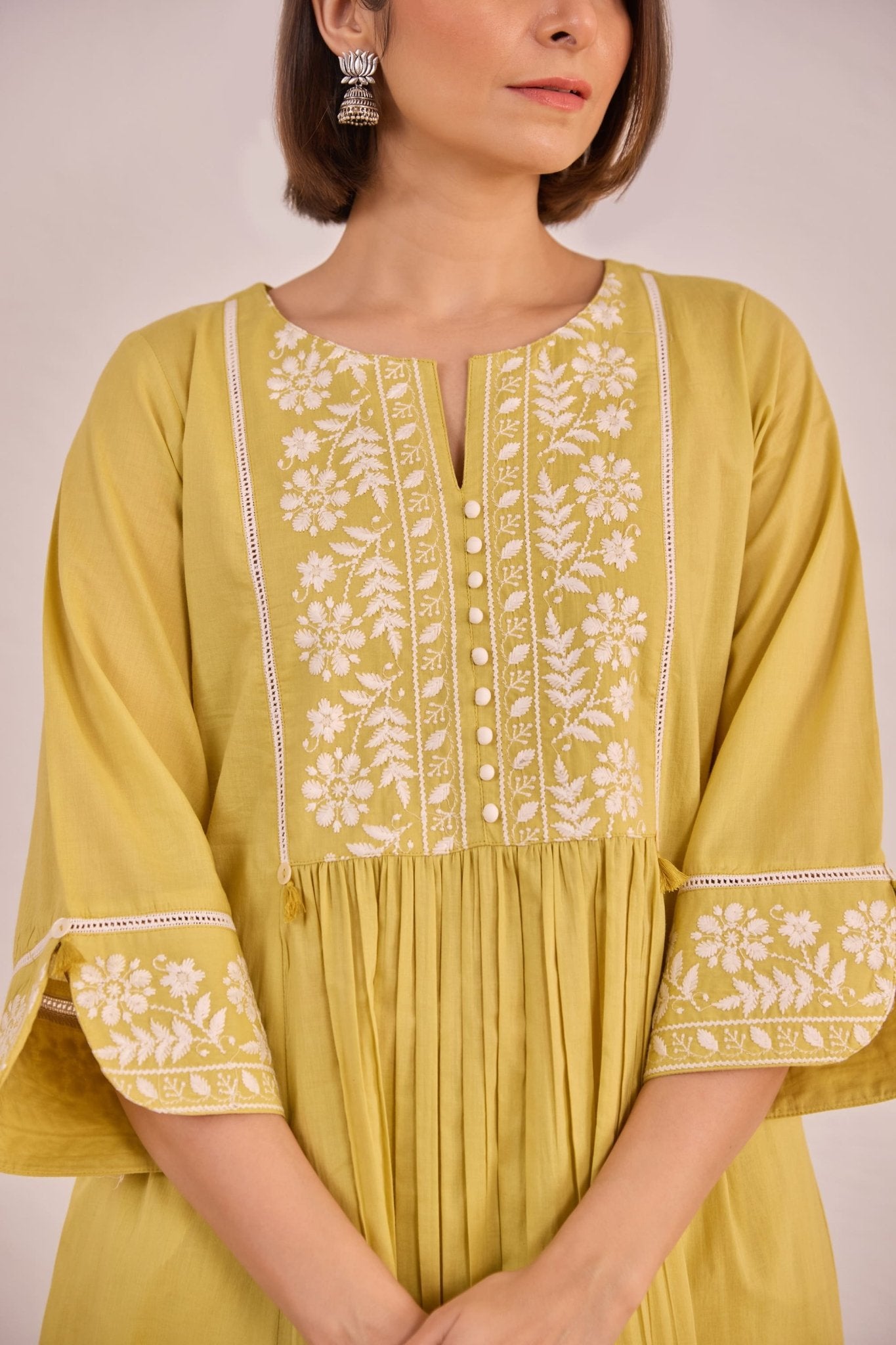 Lime Yellow Floral Embroidered Co - ord Set - Tara - C - Tara