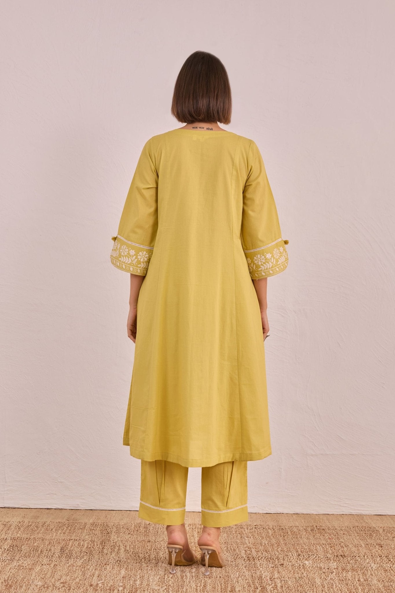 Lime Yellow Floral Embroidered Co - ord Set - Tara - C - Tara