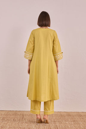 Lime Yellow Floral Embroidered Co - ord Set - Tara - C - Tara